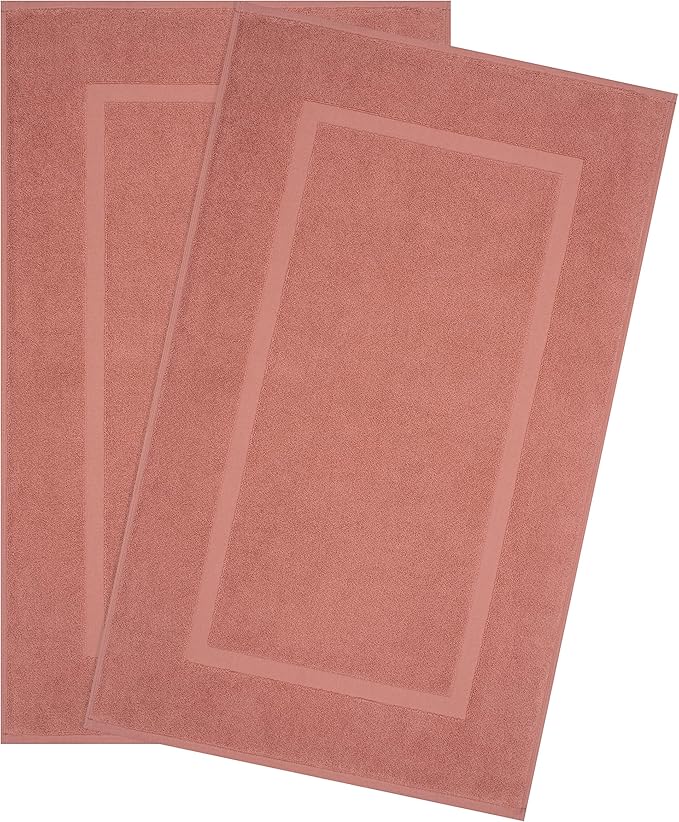 Cotton Paradise 100% Cotton Bath Mats for Bathroom Floor Set of 2 Pack, 20x34 Soft Absorbent Washable Quick Dry Tub Bathmat, Coral Towel Bath Mat