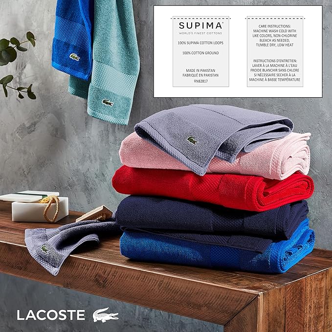 Lacoste Heritage 100% Supima Cotton Bath Sheet, Micro Chip, 35" x 70" – Highly Absorbent & Quick Drying, Premium Super Soft Bath Towel, Bathroom Essential, Gift for All Occasions, Machine Washable
