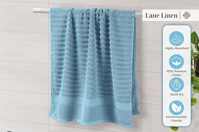 LANE LINEN Large Bath Towels Set - Premium Quality, Soft, 100% Cotton Towels for Bathroom, Hotel & Spa - Includes 2 Bath, 2 Hand & 2 Wash Cloths, Super Absorbent Quick Dry Towel (6 Piece Set) - Blue