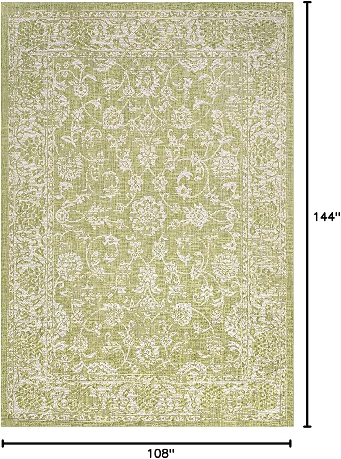 JONATHAN Y Weave Floral Indoor Outdoor Area Rug 9X12 Green/Cream, Tela Bohemian Textured for Backyard, Patio, Porch, Easy-Cleaning, High Traffic, Pet-Friendly, Non-Shedding (SMB100D-9)