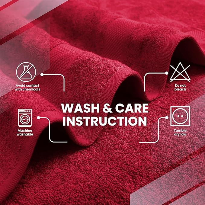 Infinitee Xclusives Luxury 100% Cotton Towel Set – 8 Piece Bathroom Towel Set (2 Bath Towels, 2 Hand Towels, 4 Washcloths) – Soft & Absorbent Towels for Bathroom (Intimate Red)