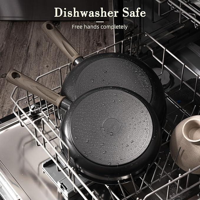 Astercook Non Stick Pots and Pans Set, Healthy Non-Toxic Titanium Induction Kitchen Cookware Sets for Cooking with Frying Pans, PFAS/PTFE/PFOA & PFOS Free, Black, 19 Pcs