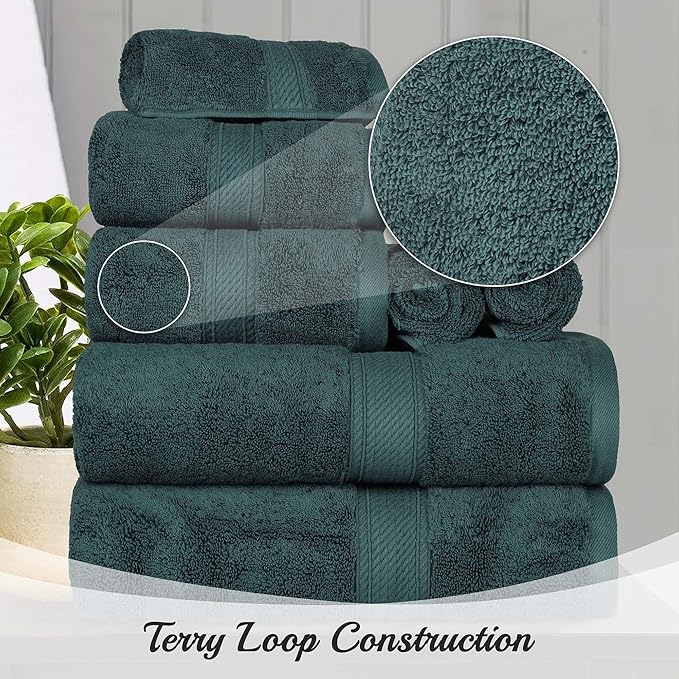 Superior Egyptian Cotton Pile Hand Towel Set of 4, Ultra Soft Luxury Towels, Thick Plush Essentials, Absorbent Heavyweight, Guest Bath, Hotel, Spa, Home Bathroom, Shower Basics, Teal