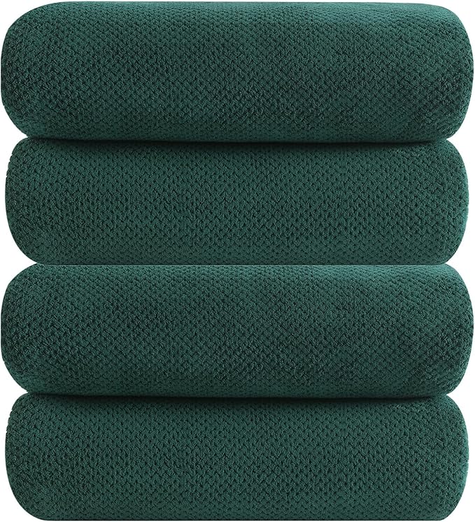 YTYC Towels,29x59 Inches Extra Large Bath Towels for Bathroom Super Soft Quick Dry Light Weight Waffle Microfiber Shower Towels 80% Polyester 20% Nylon (Dark Green,4 Piece)