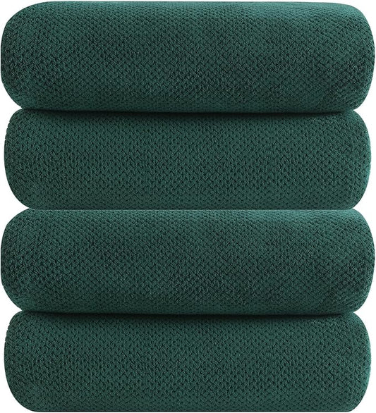 YTYC Towels,29x59 Inches Extra Large Bath Towels for Bathroom Super Soft Quick Dry Light Weight Waffle Microfiber Shower Towels 80% Polyester 20% Nylon (Dark Green,4 Piece)