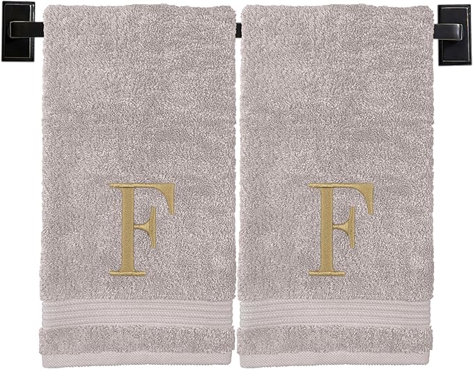 Monogrammed Hand Towels for Bathroom | Luxury Turkish Cotton | Embroidered in USA | Set of 2 | Choose Set Color and Monogram Color | A - Z | Modern Font