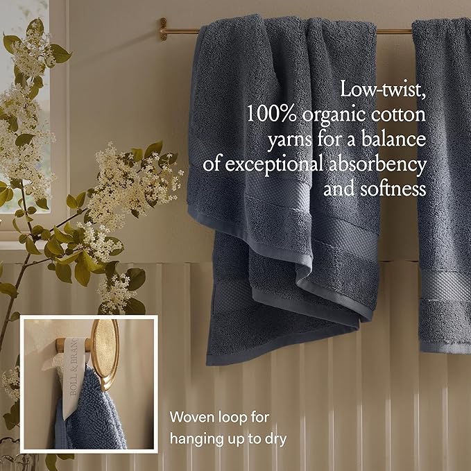 BOLL & BRANCH Plush Bath Towel Set - Juniper - 6 Piece - Includes 2 Bath Towels, 2 Hand Towels & 2 Washcloths - 100% Organic Cotton - Ultra Soft & Luxurious - Quick Absorbing