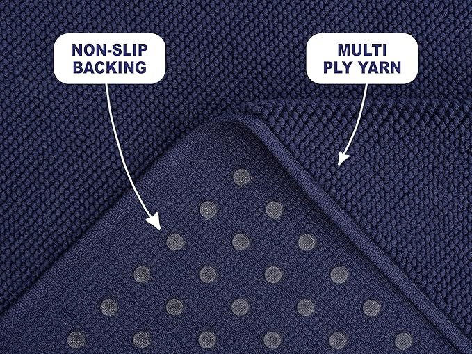 American Soft Linen Bath Rug, 20 in 34 in 100% Cotton Bath Mats Rugs for Bathroom, Slip Reducer Washable Shaggy Form Area Rugs, Navy Blue Bath Rug