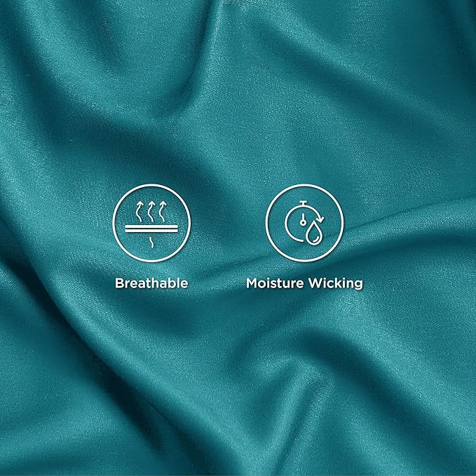Bedsure King Size Sheets Set, Cooling Sheets for Hot Sleepers, Rayon Derived from Bamboo, Breathable & Soft, Deep Pocket Up to 16 Inches, Hotel Luxury Silky Bedding, Turquoise