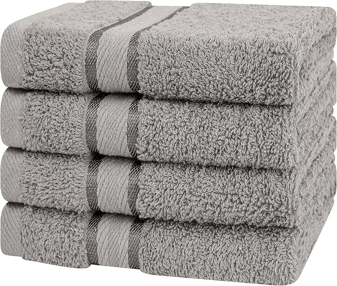 4 Pack Washcloth Set, 100% Cotton Wash Rags Towels for Bathroom, Gray