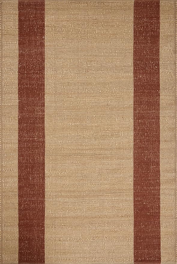 Loloi Leanne Ford Weatherstaff Collection WTS-02 Natural/Brick 8'-6" x 11'-6" Area Rug Jute, Striped, Neutral, Living Room, Bedroom, Dining Room