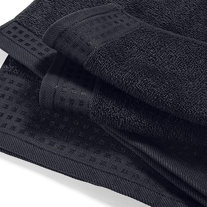 GLAMBURG Towels for Bathroom, 100% Cotton Towel Set, Contains 8 Soft Bath Towel, 8 Hand Towels, 8 Wash Cloths - Compact Absorbent Lightweight & Quickdry - 24 Piece Bathroom Towel Set - Black