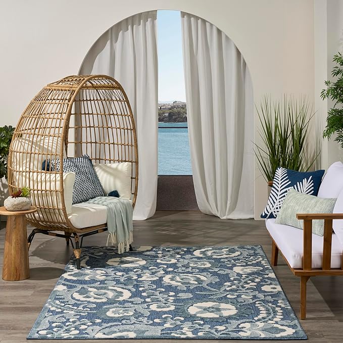 Nourison Home Aloha Blue 5'3" x 7'5" Area Rug - Easy Clean, Non Shedding, Bed Room, Living Room, Dining Room, Kitchen (5' x 8')