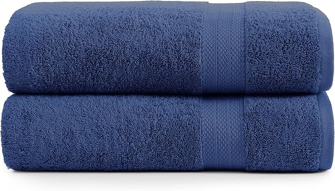 LANE LINEN 100% Durable Cotton Bath Sheets 2 Pack (35"x66") - Fade Resistant, Machine Washable & Highly Absorbent - Hotel Quality, Extra Large Bathroom Bath Towel Sets - Ideal for Family - Navy Blue