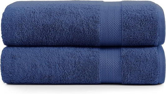 LANE LINEN 100% Durable Cotton Bath Sheets 2 Pack (35"x66") - Fade Resistant, Machine Washable & Highly Absorbent - Hotel Quality, Extra Large Bathroom Bath Towel Sets - Ideal for Family - Navy Blue