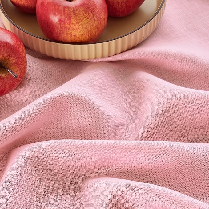 Solino Home Linen Tablecloth for Rectangle Tables 60 x 144 Inch - 100% Pure Linen Pink Lemonade Table Cloth - Fete, Machine Washable Cloth Tablecloth for Valentines