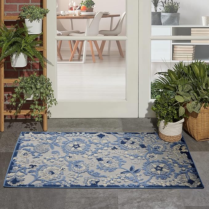 Nourison Home Aloha Blue Grey 3' x 5' Area Rug - Easy Clean, Non Shedding, Bed Room, Living Room, Dining Room, Kitchen (3' x 5')