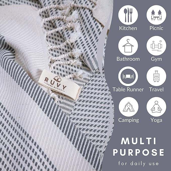 Ruvy Home Basics Turkish Hand Towels for Bathroom Set of 2 | 18"x40", Cotton | Decorative Towel for Bathroom, Kitchen, Dishcloth, Tea, Yoga, Face, Gym - Light Grey