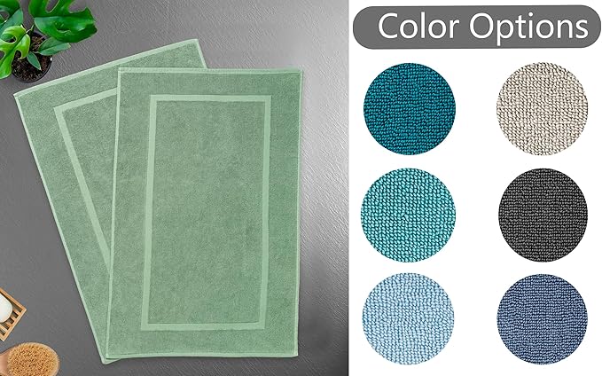 HILLFAIR-900 GSM-100% Ringspun Cotton Floor Towels mat- Hotel-Spa Tub-Shower Bathroom Floor mat Towels- 21 x 34 Inch - Terry Cotton Bath Mats, Machine Washable, Absorbent- 2 Peice Towel Set- Sage