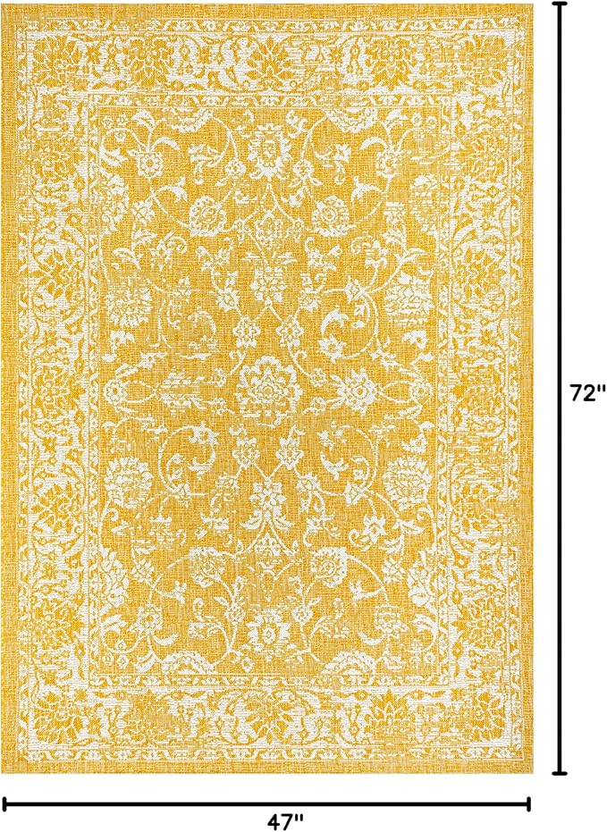 JONATHAN Y Weave Floral Indoor Outdoor Area Rug 4X6 Yellow/Cream, Tela Bohemian Textured for Backyard, Patio, Porch, Easy-Cleaning, High Traffic, Pet-Friendly, Non-Shedding (SMB100E-4)