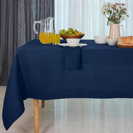 D'Moksha Homes Linen Tablecloth 60 x 120 Inch - 100% Pure Linen Navy Blue Table Cloth for Rectangle Tables - Machine Washable Cloth Tablecloth for Winter, Christmas, Holiday, New Year