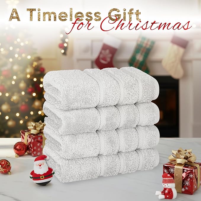 American Soft Linen Luxury Hand Towels for Bathroom, 600 GSM 100% Cotton Turkish 4 Piece Hand Towel Set, 600 GSM Hand Face Towels for Kitchen, Silver Grey Hand Towels