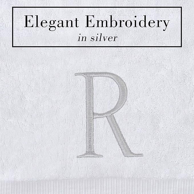 Monogrammed Hand Towels for Bathroom - Luxury Hotel Quality Personalized Initial Decorative Embroidered Bath Towel for Powder Room, Spa - GOTS Organic Certified - Set of 2 Letter R