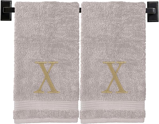 Monogrammed Hand Towels for Bathroom | Luxury Turkish Cotton | Embroidered in USA | Set of 2 | Choose Set Color and Monogram Color | A - Z | Modern Font