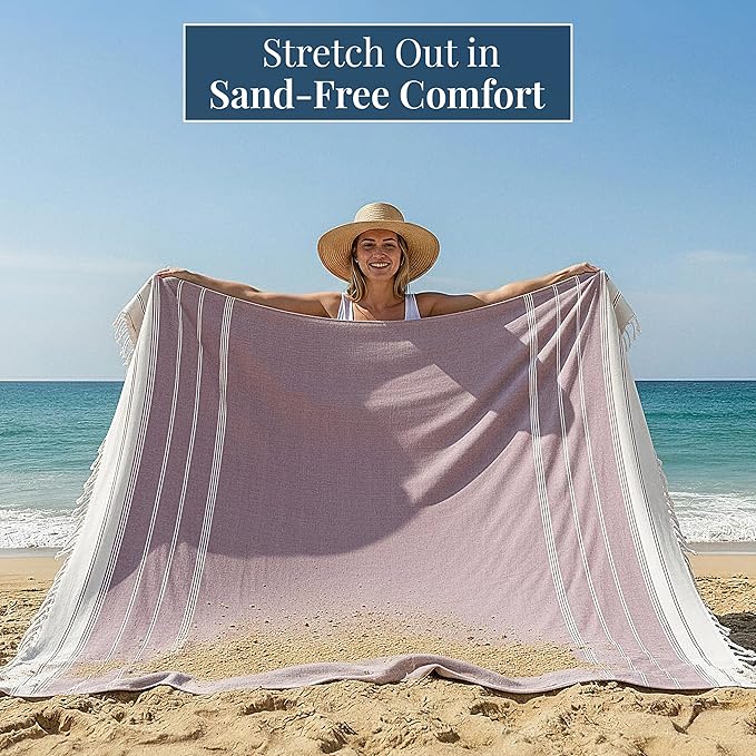 LANE LINEN Picnic Mat for Beach Vacation Essentials - Large Outdoor Blanket,Quick Dry and Pre-Washed, Soft Comfort, Perfect for Family Vacations, Park Relaxation, Sand Lounge – Wistful Mauve