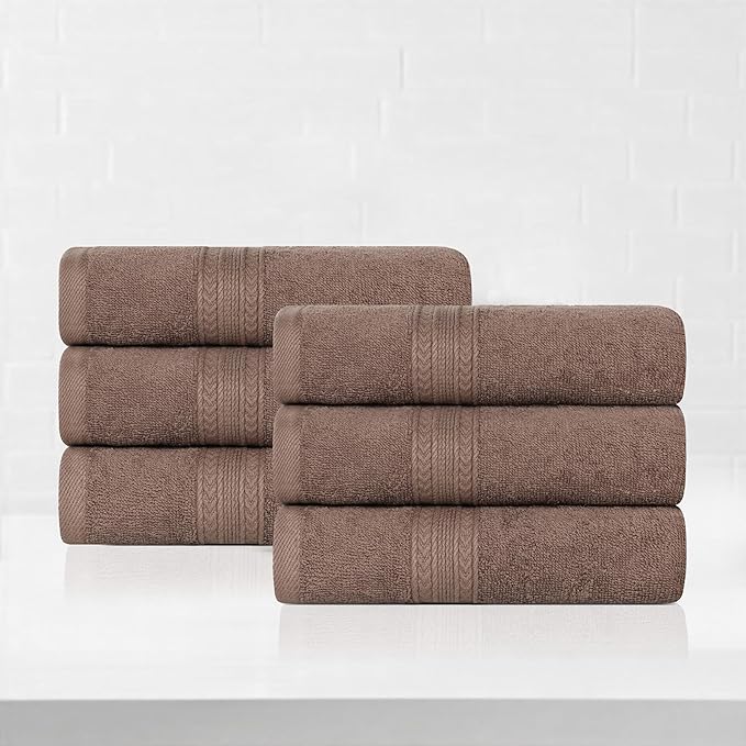 Superior Eco-Friendly Cotton 6-Piece Hand Towel Set, Small Towels for Spa, Resort, Hotel, Guest Bath, Kitchen, Quick Dry, Soft, Bathroom Accessories, Home and Apartment Essentials, Coffee