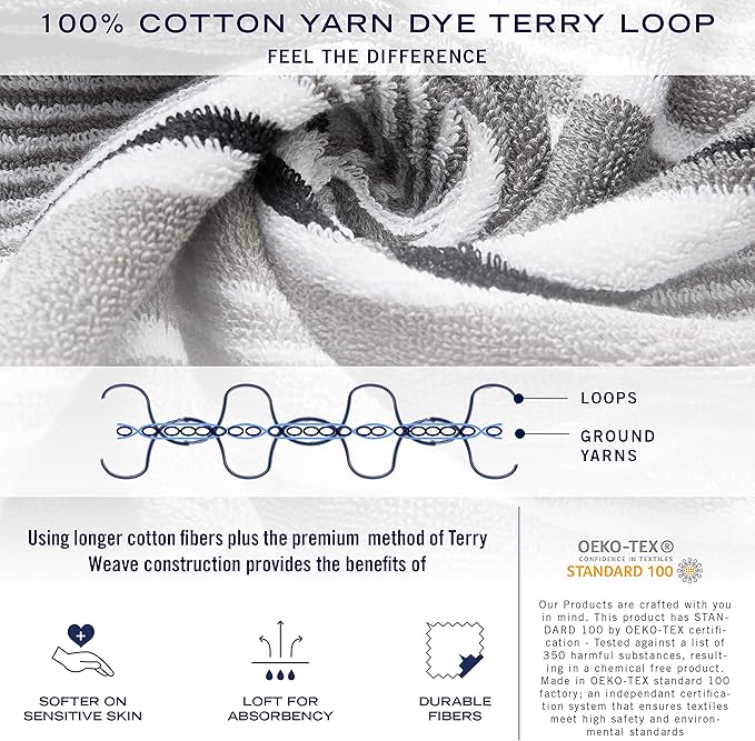 Nautica - Bath Towels, 100% Soft & Absorbent Fluffy Cotton, Highly Absorbent & Quick Dry, Medium Weight Bathroom Towels (Signature Grey, 6 Piece)