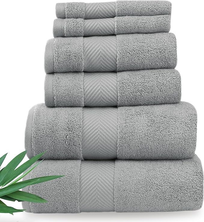 Ultra Soft & Plush Viscose from Bamboo Bath Towels - 700 GSM Luxury Bath Towels - 6 Piece Set - Super Absorbent & Quick Drying (Pewter Grey)