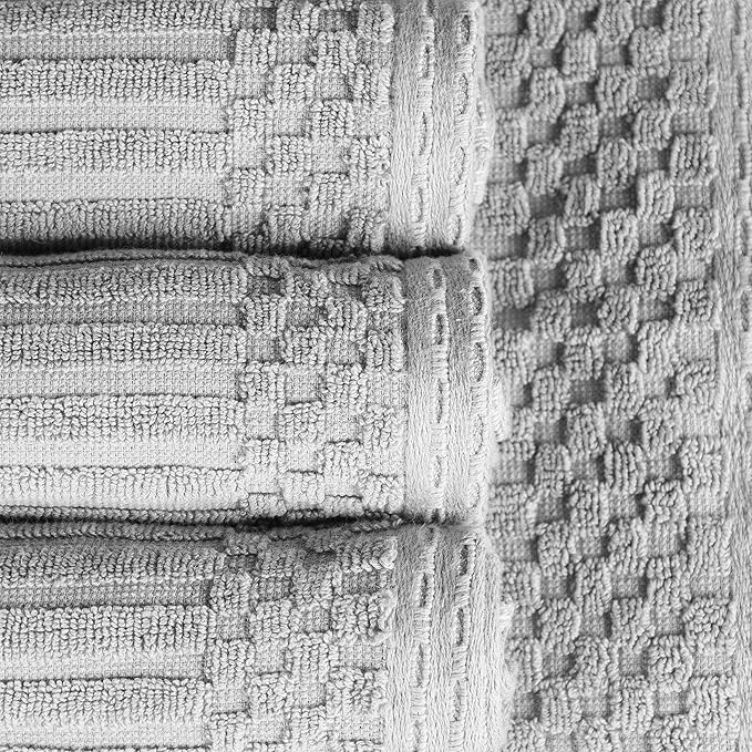 Cotton 2-Piece Solid and Ribbed Bath Sheet Set, Bath Sheets- 34" x 68", Silver by Superior