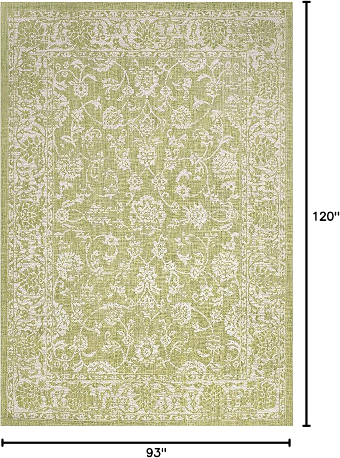 JONATHAN Y Weave Floral Indoor Outdoor Area Rug 8X10 Green/Cream, Tela Bohemian Textured for Backyard, Patio, Porch, Easy-Cleaning, High Traffic, Pet-Friendly, Non-Shedding (SMB100D-8)