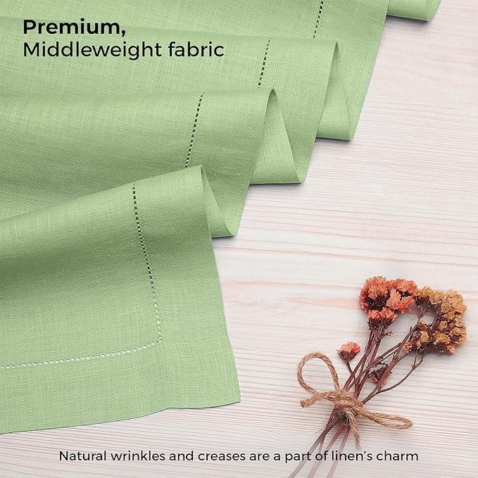 D'Moksha Homes Linen Sage Green Table Runner 60 Inches - Classic Hemstitch, 100% Pure Linen Coffee Table Runner 14 x 60 Inch Ideal for Dresser Tables - Winter, Holiday, New Year