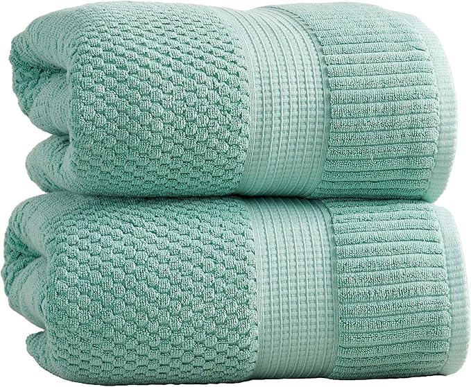 NY Loft 100% Cotton Towel Set| Super Soft & Absorbent Quick-Dry |Textured and Durable Cotton Cotton | Trinity Collection - 2 Pack Bath Sheet - Wasabi Green
