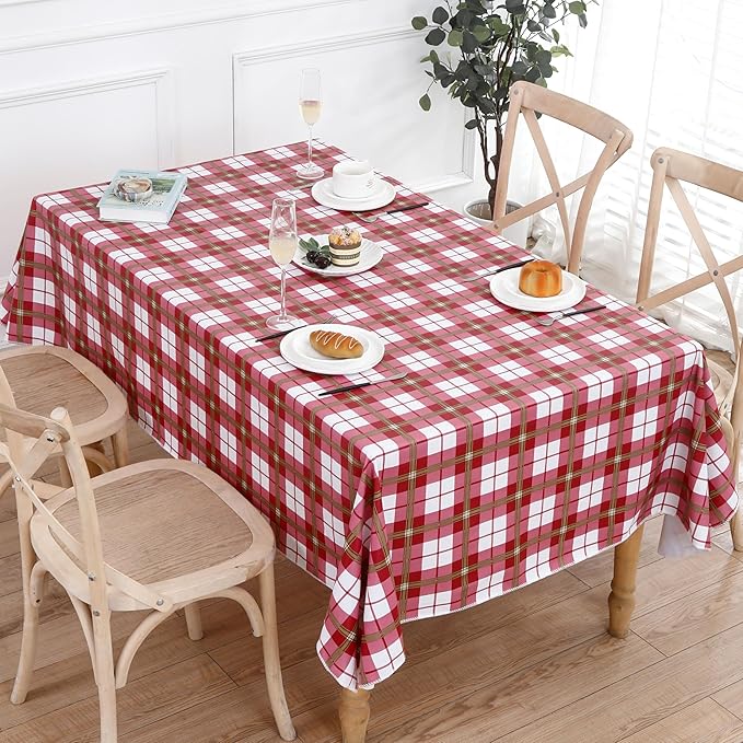 Walrus Heavy Duty Vinyl Tablecloth with Flannel Backing Waterproof Oil-Proof Plastic Table Cloth Stain-Resistant Wipeable Rectangle or Square Table Cover for Indoor and Outdoor (Lattice，60x102 Inch)