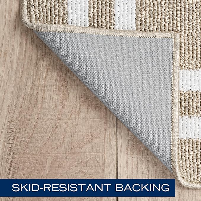 Nautica – Runner Rug 2 Piece Set | Indoor Runners for Hallways and Entry Rugs| Non-Skid Entry and Kitchen Door Mat| Machine Washable Carpet Rugs | 2'2" x 3'9" and 2'2" x 5' | Double Border Beige