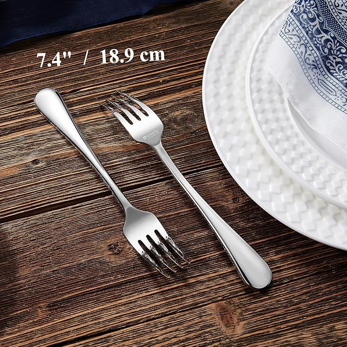 KEAWELL Premium Fine Verona 4-Piece 7.4 inch Fork Set – 18/10 Stainless Steel, Heavy-Duty Mirror-Finished Silverware for Elegant Everyday Dining and Entertaining (4, Salad Forks)