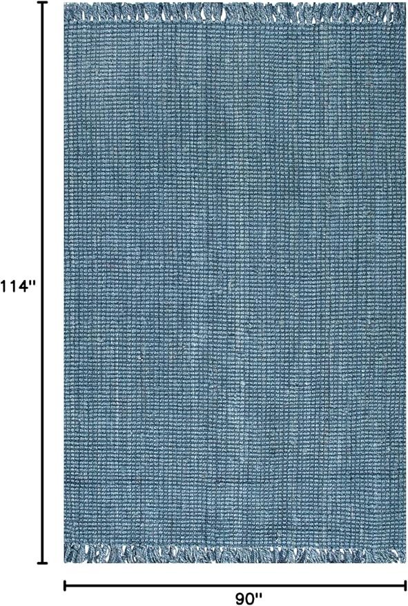 Nuloom Daniela Blue, 7'6" x 9'6", Handmade, Jute, Tassel, Soft and Textured, High Traffic, Stain Resistant, Easy Clean, Durable Area Rug for Bedroom, Living Room, Dining Space, Foyer, Entryway