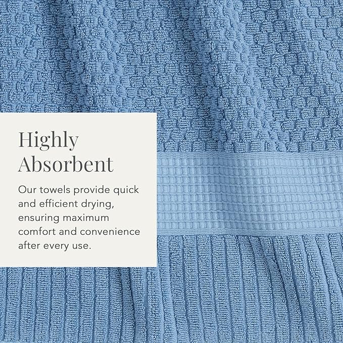 NY Loft 100% Cotton Hand Towel 6 Pack | Super Soft & Absorbent Quick-Dry Hand Towels 16" x 28" |Textured and Durable Cotton | Trinity Collection (6 Pack Hand Towel, Blue Shadow)