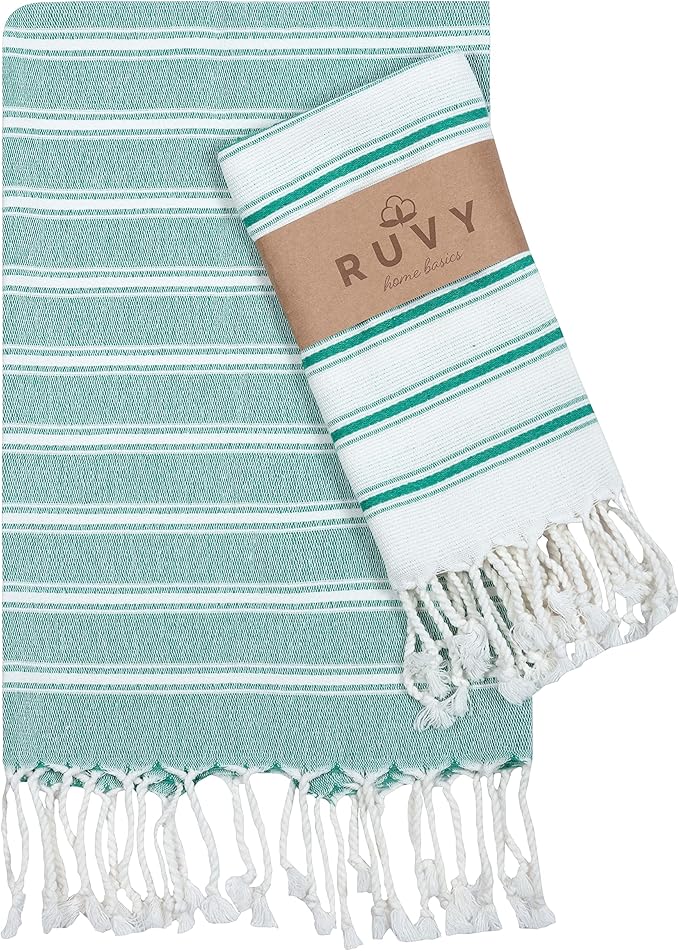 Ruvy Home Basics Turkish Hand Towels for Bathroom Set of 2 | 18"x40", Cotton | Decorative Towel for Bathroom, Kitchen, Dishcloth, Tea, Yoga, Face, Gym - Green