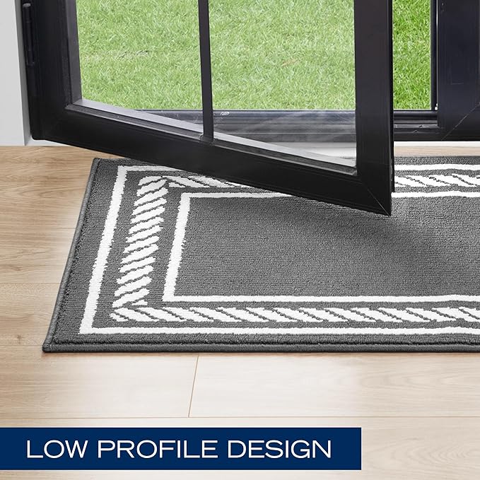 Nautica – Runner Rug | Indoor Runners for Hallways and Entry Rugs| Non-Slip and Non-Skid Entry and Kitchen Door Mat| Machine Washable Entryway Carpet Rugs |2'2" x 6'| Rope Border Dark Grey