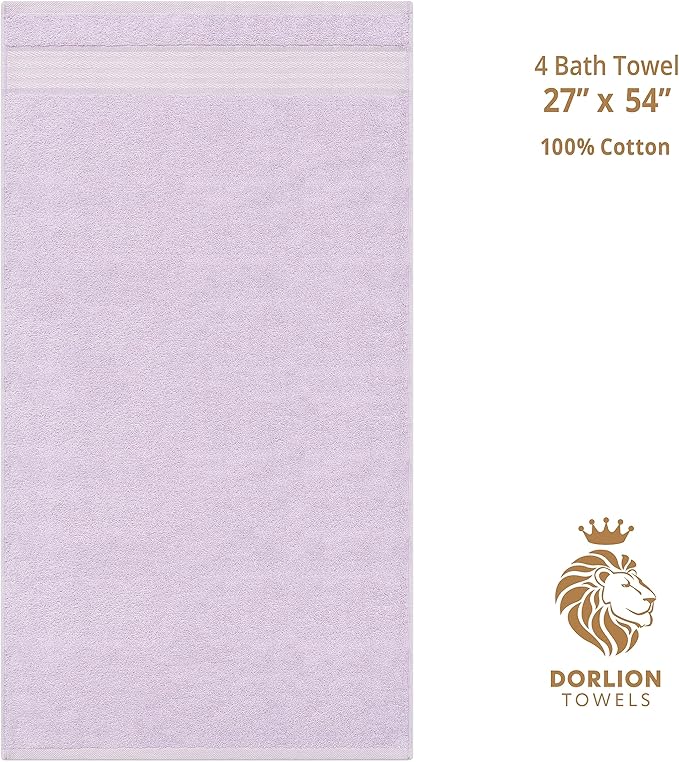 4 Pack Bath Towel Set, 100% Cotton Bath Towels for Bathroom, Lilac