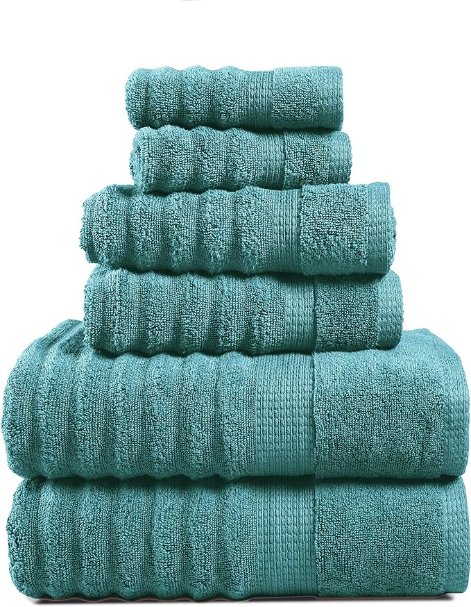LANE LINEN Large Bath Towels Set - Premium Quality, Soft, 100% Cotton Towels for Bathroom, Hotel & Spa - Includes 2 Bath, 2 Hand & 2 Wash Cloths, Super Absorbent Quick Dry Towel (6 Piece Set) - Teal