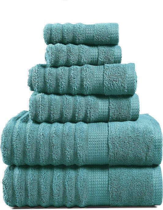 LANE LINEN Large Bath Towels Set - Premium Quality, Soft, 100% Cotton Towels for Bathroom, Hotel & Spa - Includes 2 Bath, 2 Hand & 2 Wash Cloths, Super Absorbent Quick Dry Towel (6 Piece Set) - Teal