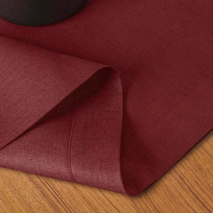 D'Moksha Homes Linen Table Runner 48 Inches - 100% Pure Linen Dark Red Table Runner 14 x 48 Inch for Coffee Tables, Dresser, Winter, Holiday, New Year - Machine Washable