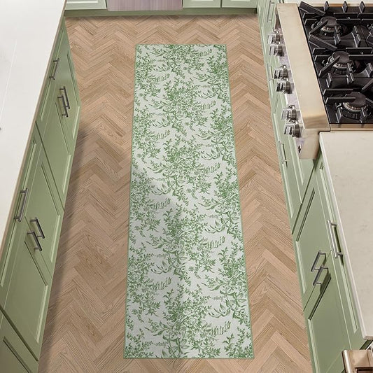 Laura Ashley Sage Ivory Bedford Floral Machine Washable & Slip Resistant 26" x 72" Runner Rug