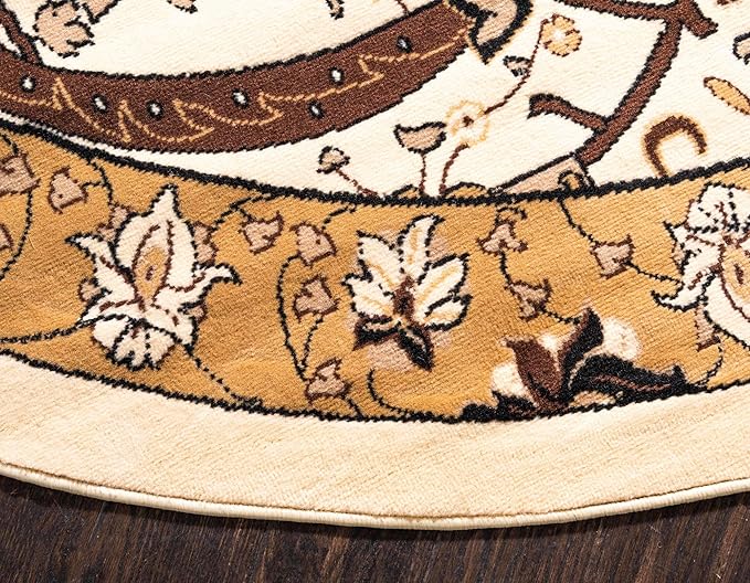 Unique Loom Espahan Collection Area Rug - Cape Cod (8'Round, Ivory/ Beige)