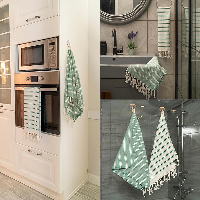 Ruvy Home Basics Turkish Hand Towels for Bathroom Set of 2 | 18"x40", Cotton | Decorative Towel for Bathroom, Kitchen, Dishcloth, Tea, Yoga, Face, Gym - Green